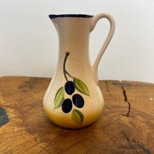 Ceramic Olive Oil Pitcher with Printed Olives & Olive Branches